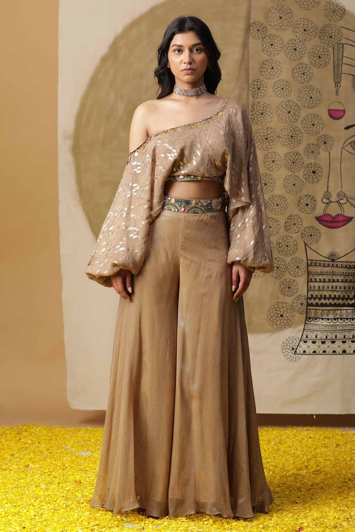 Buy Arpita SulakshanaGold Cotton Blouse & Palazzo Set